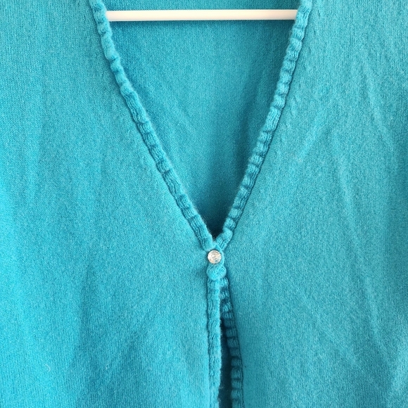 Ann Taylor 100% Cashmere Turquoise One Button Cardigan Size Small - Picture 2 of 7